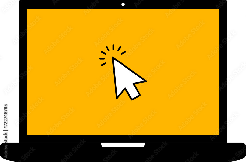 Click in laptop vector icon. Computer with click mouse pointer symbol isolated on white background. Click in laptop vector icon. Computer with click mouse pointer symbol isolated on white background.