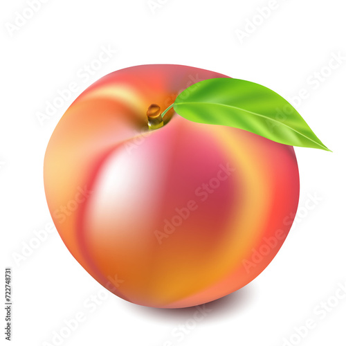 Peach with leaves isolated on white