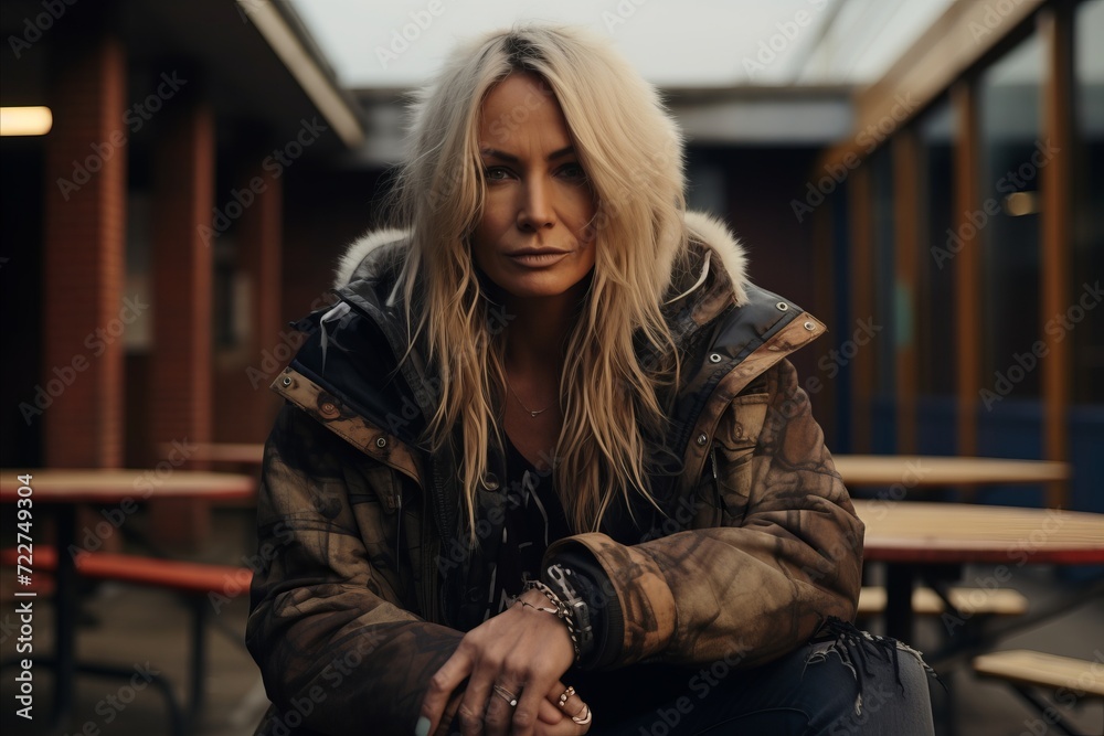 Portrait of a beautiful fashionable woman in a jacket sitting in a cafe. Portrait of a beautiful fashionable woman in a jacket sitting in a cafe.