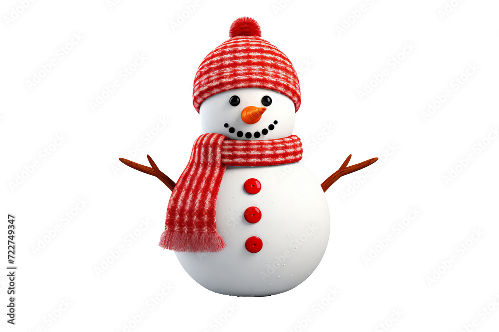 Fototapeta premium Handmade snowman with colorful scarf and hat on transparent background