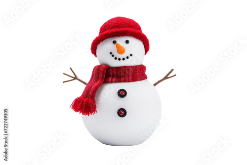 Handmade snowman with colorful scarf and hat on transparent background © Ameer