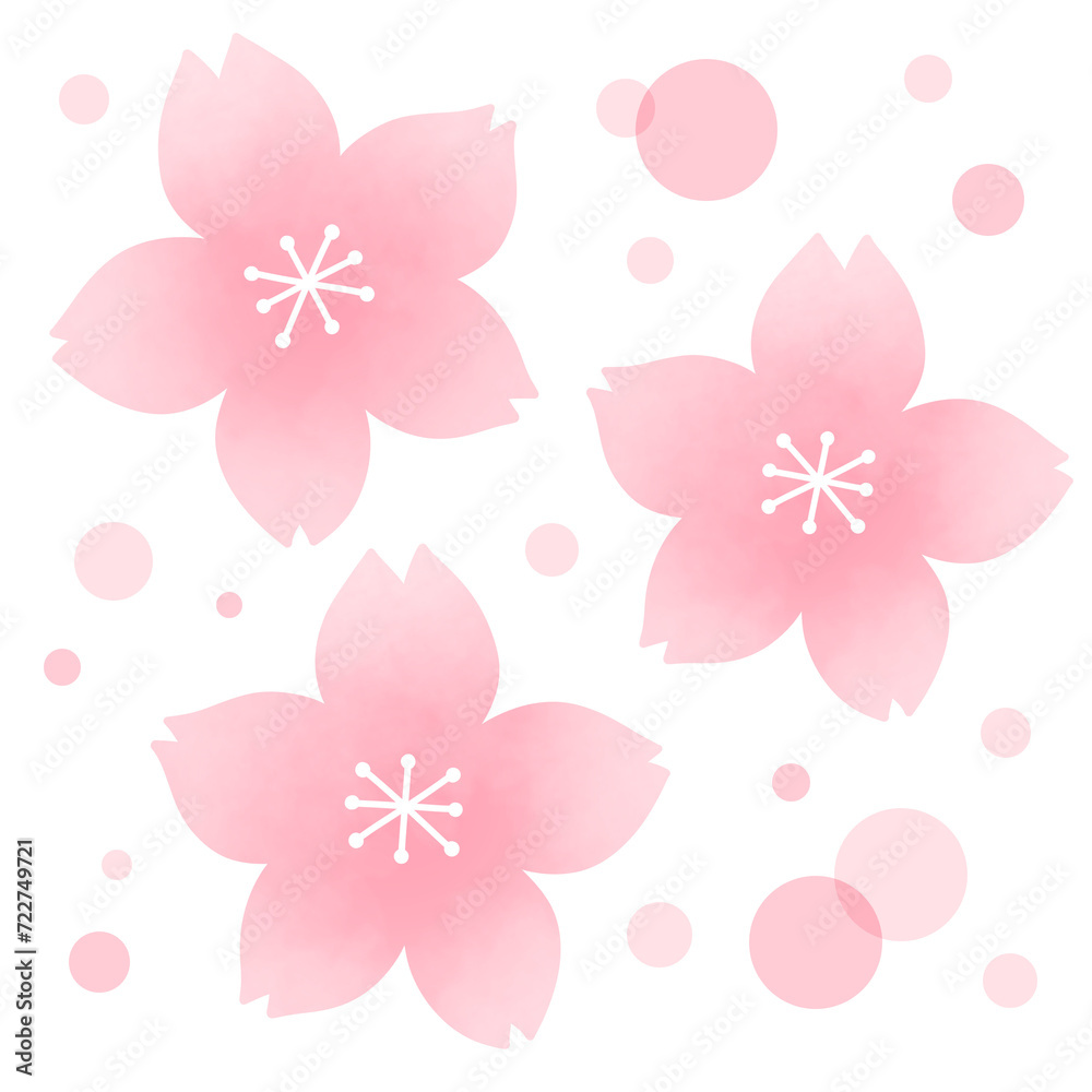 桜の花と花びらのセットとふわふわ丸
