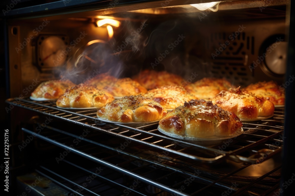 Delicious pie in the oven, close-up, kitchen or dining room interior Delicious pie in the oven, close-up, kitchen or dining room interior