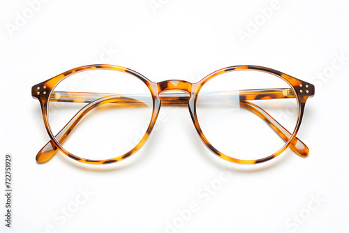 Top view of eye glasses on white background