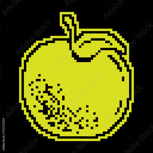 Apple Pixel silhouette icon. Juicy ripe fruits. Vegetarian food. Part of menu design. Black and yellow simple vector