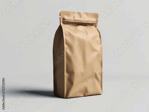 Beige coffee bag without logo mockup. Created with Generative AI technology