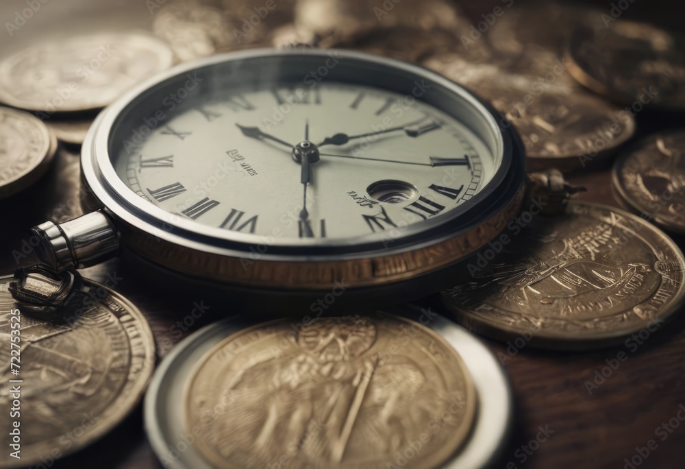 clock and stacks of coins : time - money