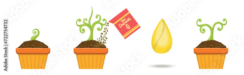 Plant Growing and Cultivation with Seedling in Soil in Pot Vector Set