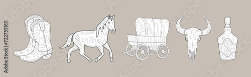 Wild West and Texas Hand Drawn Element Vector Set