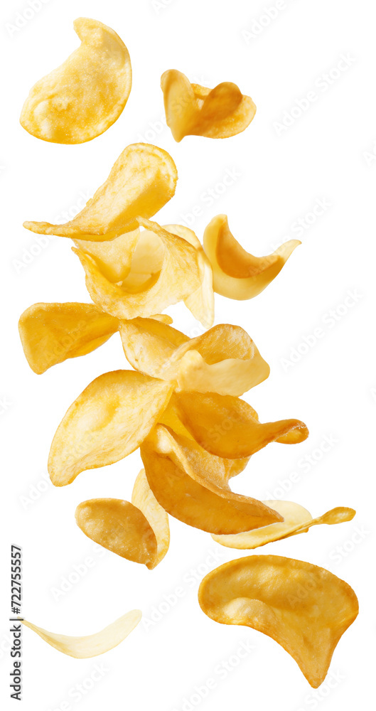 Flying potato chips isolated. Flying potato chips isolated.