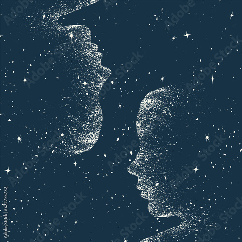 Grunge dark space woman heads