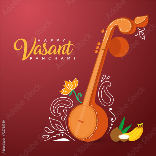  A greeting card for Vasant Panchami, a Hindu festival that celebrates spring and the goddess Saraswati, the goddess of knowledge, music, and art photo