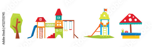 Playground Object and Equipment Outdoor Park Element Vector Set