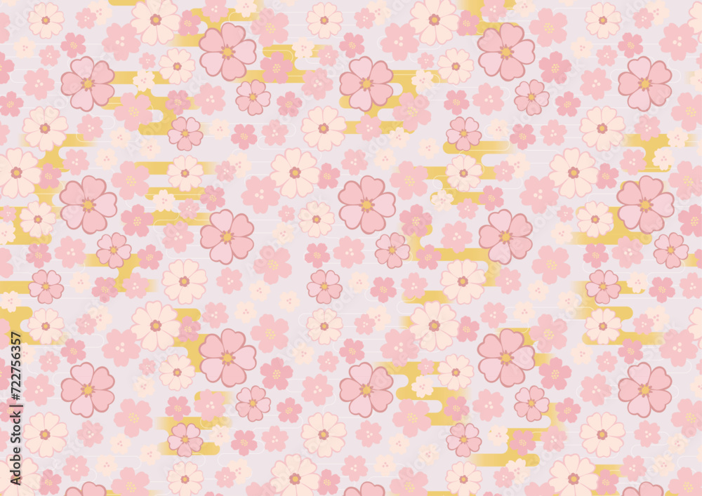 桜のシームレスパターンテクスチャ／春の季節／ベクター