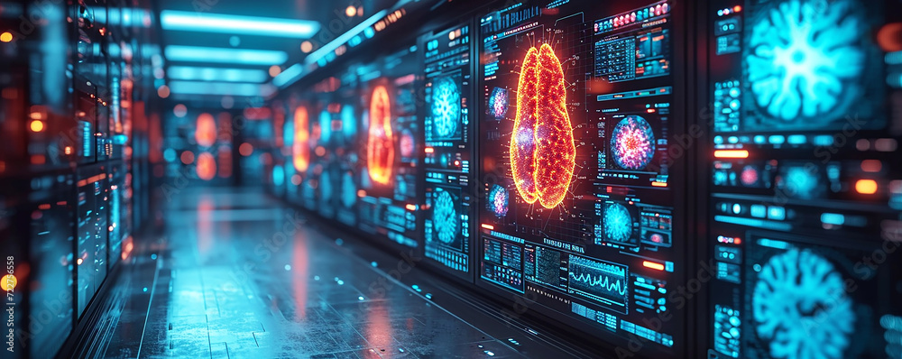 Futuristic visualization of a brain interface with glowing neural ...