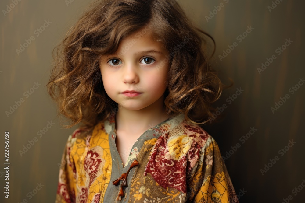 Portrait of a beautiful little girl with long curly hair. Close-up. Portrait of a beautiful little girl with long curly hair. Close-up.