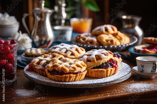 Delicious pies on the table, delicacy and tea, pastries and culinary
