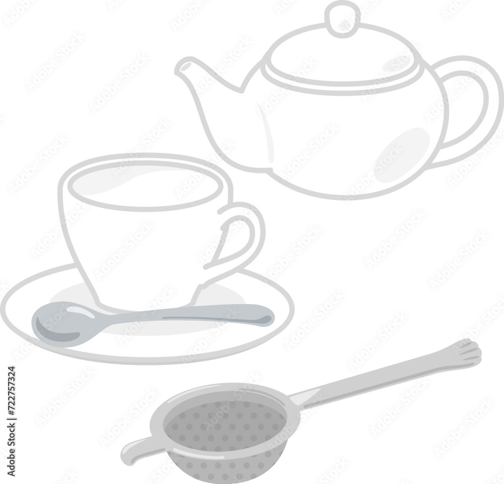Obraz premium ティーストレーナー、ティーポット、ティーカップ