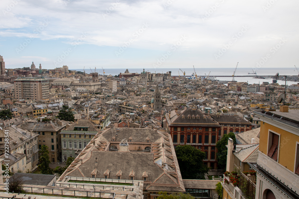 Skyline of italian city of Genoa in liguria in Italy