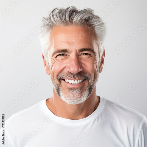 Portrait of a Smiling Mature Man with Stylish Gray Hair