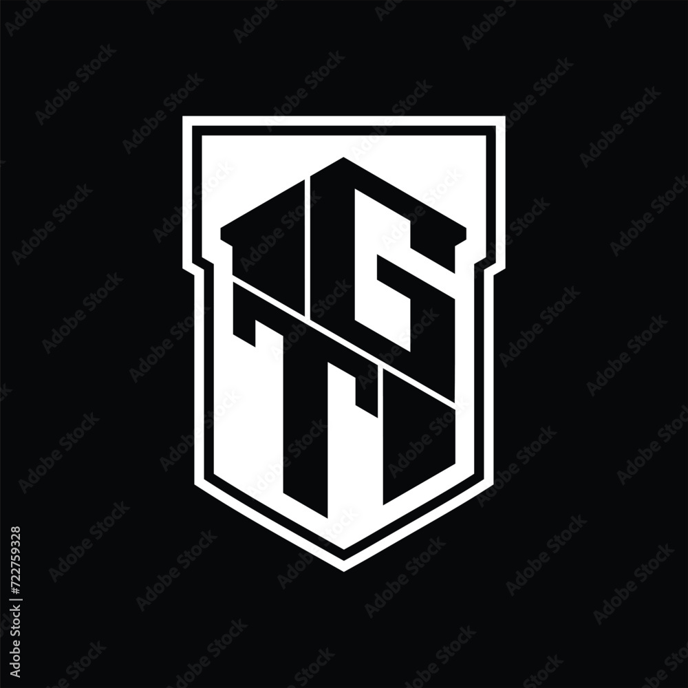 GT Logo monogram hexagon geometric up and down inside shield isolated style design template