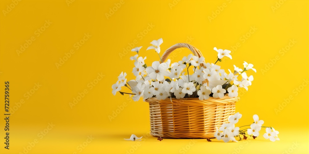 Beautiful White Flowers in Vibrant Wicker Basket