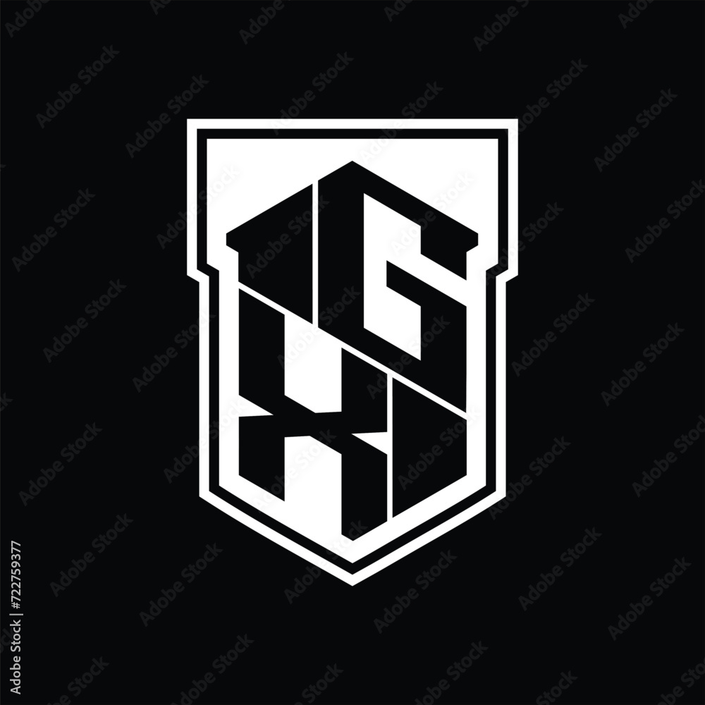 GX Logo monogram hexagon geometric up and down inside shield isolated style design template GX Logo monogram hexagon geometric up and down inside shield isolated style design template