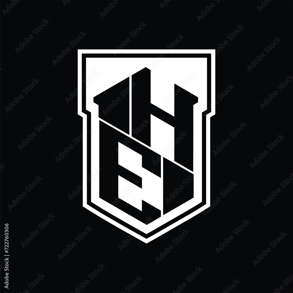 HE Logo monogram hexagon geometric up and down inside shield isolated style design template