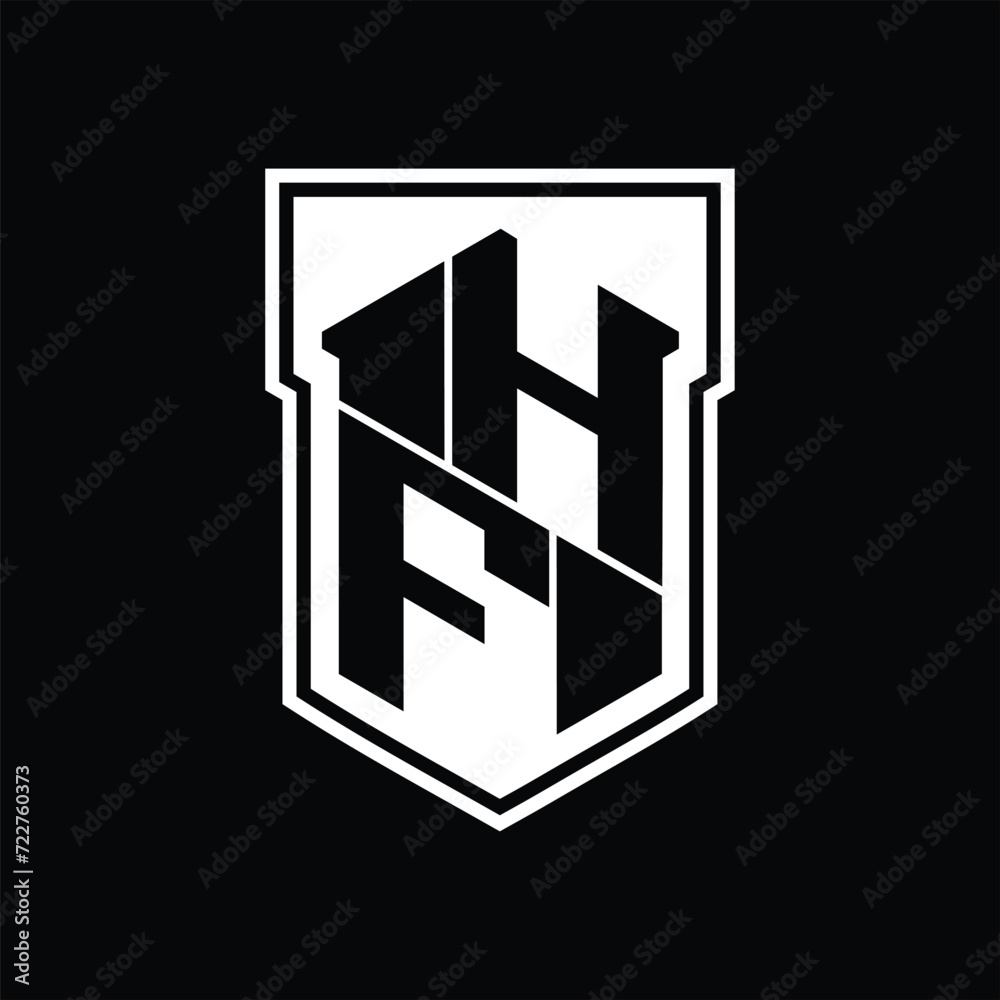 HF Logo monogram hexagon geometric up and down inside shield isolated style design template HF Logo monogram hexagon geometric up and down inside shield isolated style design template
