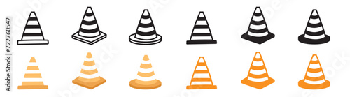 doodle traffic cone drawing icon sketch black and orange under construction