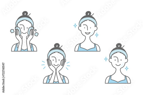 llustration set of woman taking care of skin/スキンケアをする女性のイラストセット
