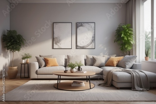 living room interior with comfortable sofa and elegant table © Dhiandra