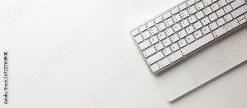 Computer keyboard white color closeup view on a white background. Generated AI image
