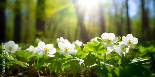 Blooming White Flowers Basking in Forest Sunlight