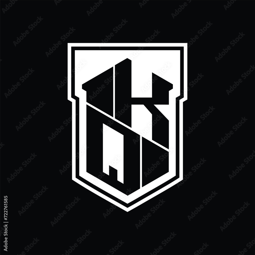 KQ Logo monogram hexagon geometric up and down inside shield isolated style design template KQ Logo monogram hexagon geometric up and down inside shield isolated style design template