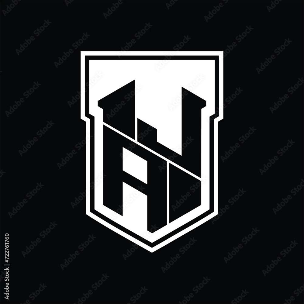 JA Logo monogram hexagon geometric up and down inside shield isolated style design template JA Logo monogram hexagon geometric up and down inside shield isolated style design template
