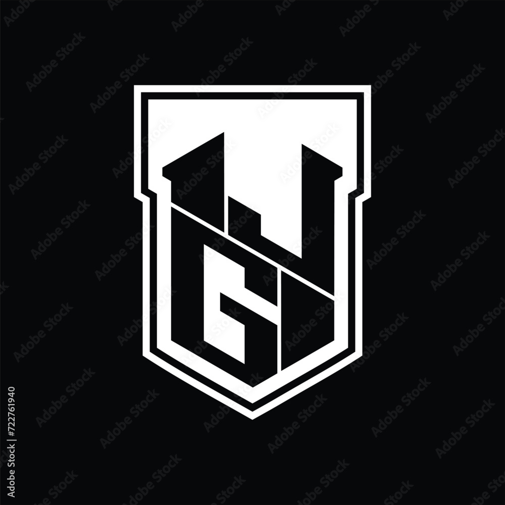 JG Logo monogram hexagon geometric up and down inside shield isolated style design template JG Logo monogram hexagon geometric up and down inside shield isolated style design template