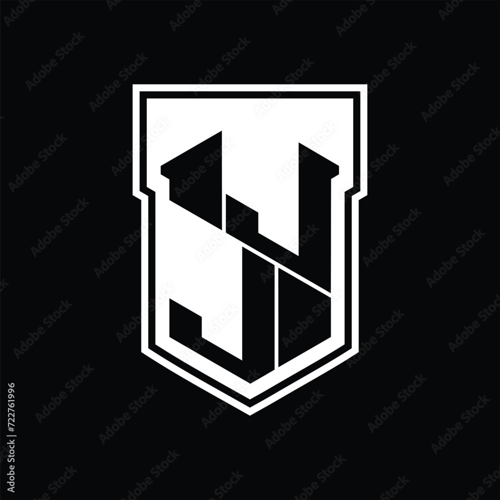 JJ Logo monogram hexagon geometric up and down inside shield isolated style design template JJ Logo monogram hexagon geometric up and down inside shield isolated style design template