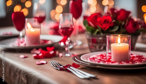 Romantic dinner table setting valentine