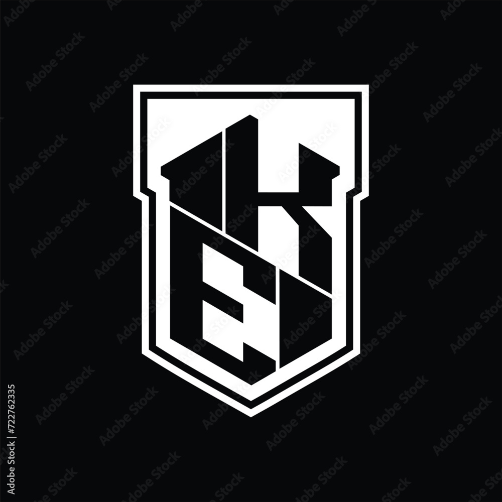 KE Logo monogram hexagon geometric up and down inside shield isolated style design template