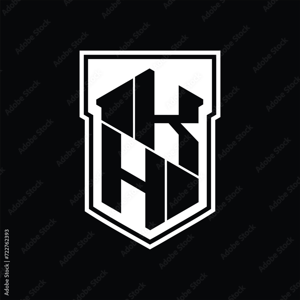 KH Logo monogram hexagon geometric up and down inside shield isolated style design template KH Logo monogram hexagon geometric up and down inside shield isolated style design template