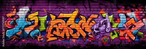 Graffiti background on a brick wall  black yellow purple. Banner