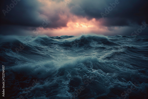 Majestic Sunset Over Turbulent Ocean Waves 