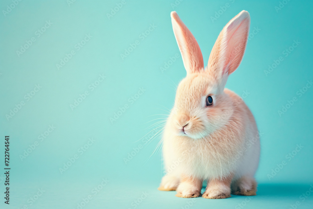 Obraz premium White rabbit on blue background ai generated art. 