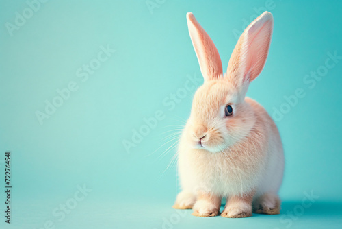 White rabbit on blue background ai generated art.  © Tsanko