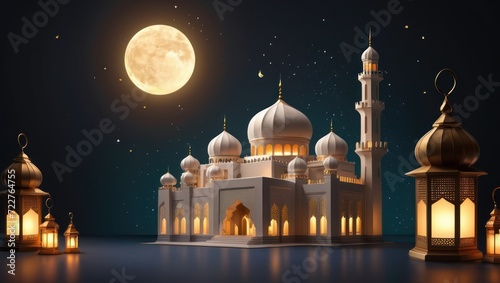 Muslim mosque beautiful illustration. Ramadan, the holy month of muslims