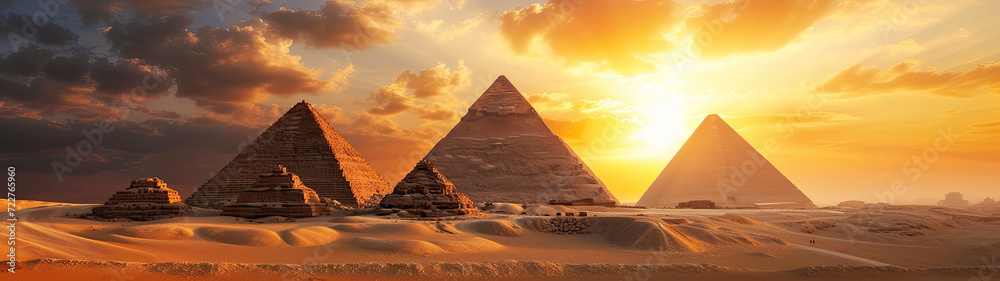 Egypt desert with pyramids and ruins - obrazy, fototapety, plakaty 