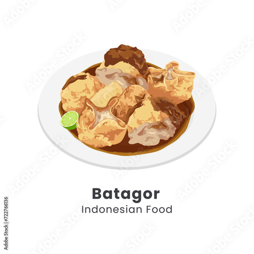 Hand drawn vector illustration of batagor or abbreviated from bakso tahu goreng indonesian food
