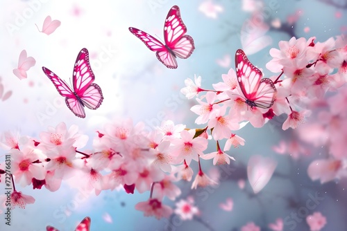 Butterflies Dancing Among Blooming Cherry Blossoms © Fariha