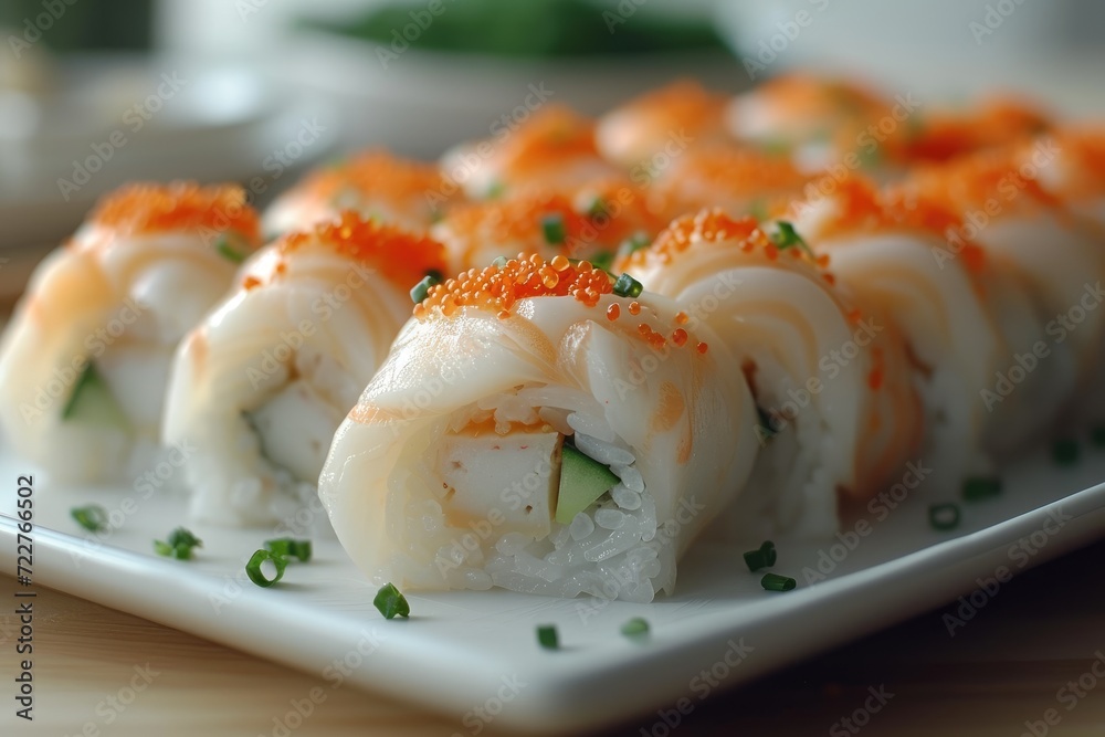 A plate of a well plated cooked Japanese dish on a table top professional advertising food photography A plate of a well plated cooked Japanese dish on a table top professional advertising food photography